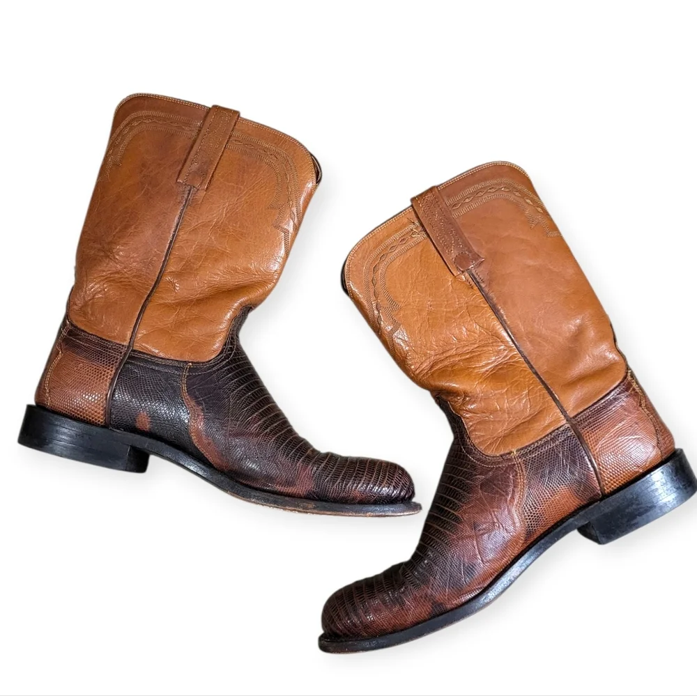 LUCCHESE 2000 Leather Boots Size 10.5 EE Tan Brown